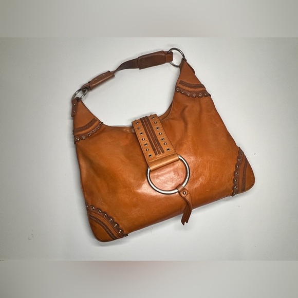 BCBGIRLS Camel leather grommet accent shoulder bag - Picture 7 of 9